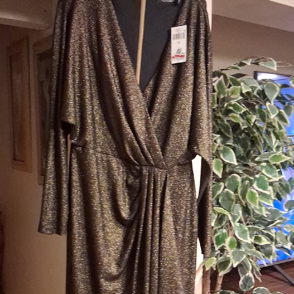Lauren Ralph Lauren Shimmering Gold Long Sleeve Dress